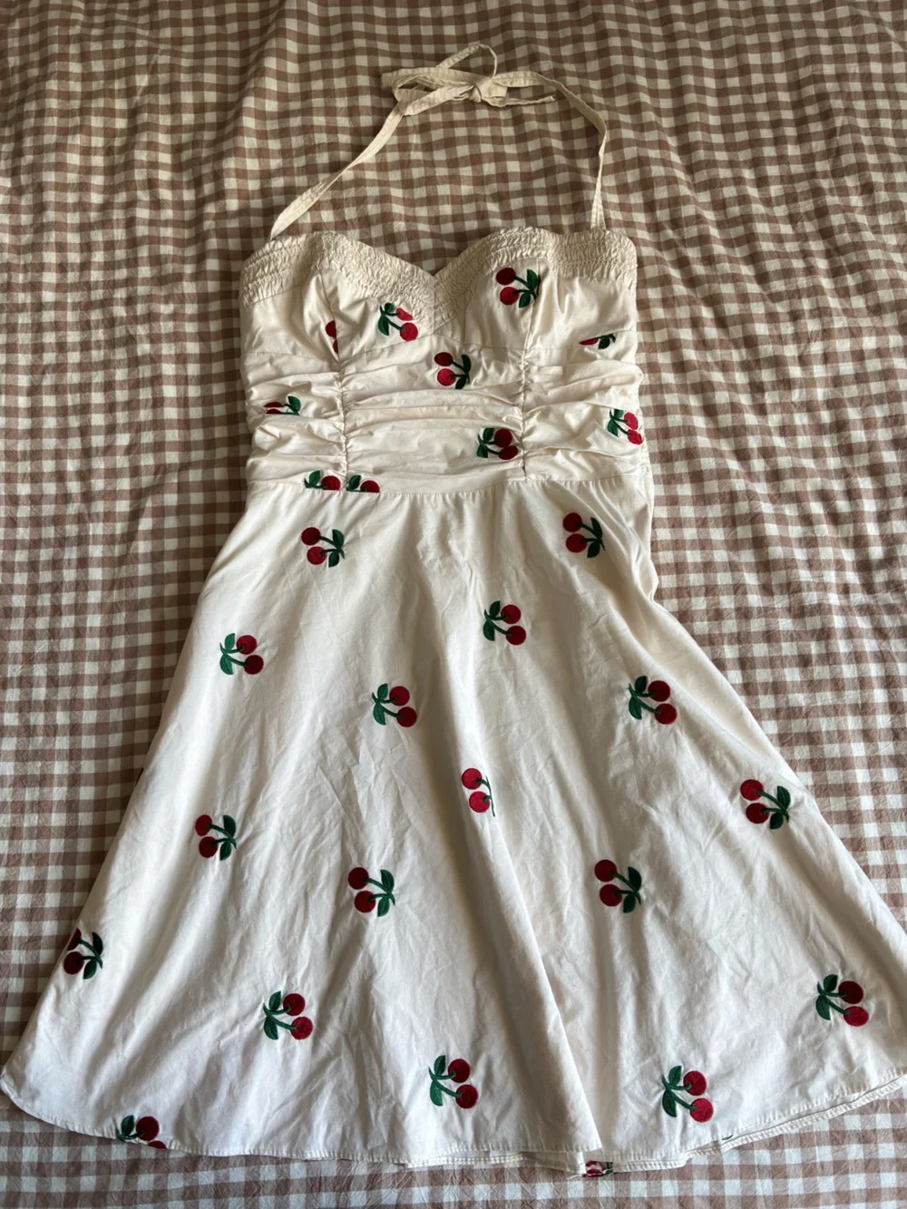 Betsey Johnson White Halter Cherry Print Sundress - Picture 1 of 9